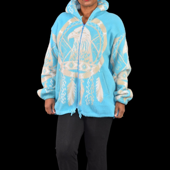 Vintage Artesanias Tuntaquimba Wool Jacket Blue Blanket Southwestern Eagle Large - Picture 11 of 15